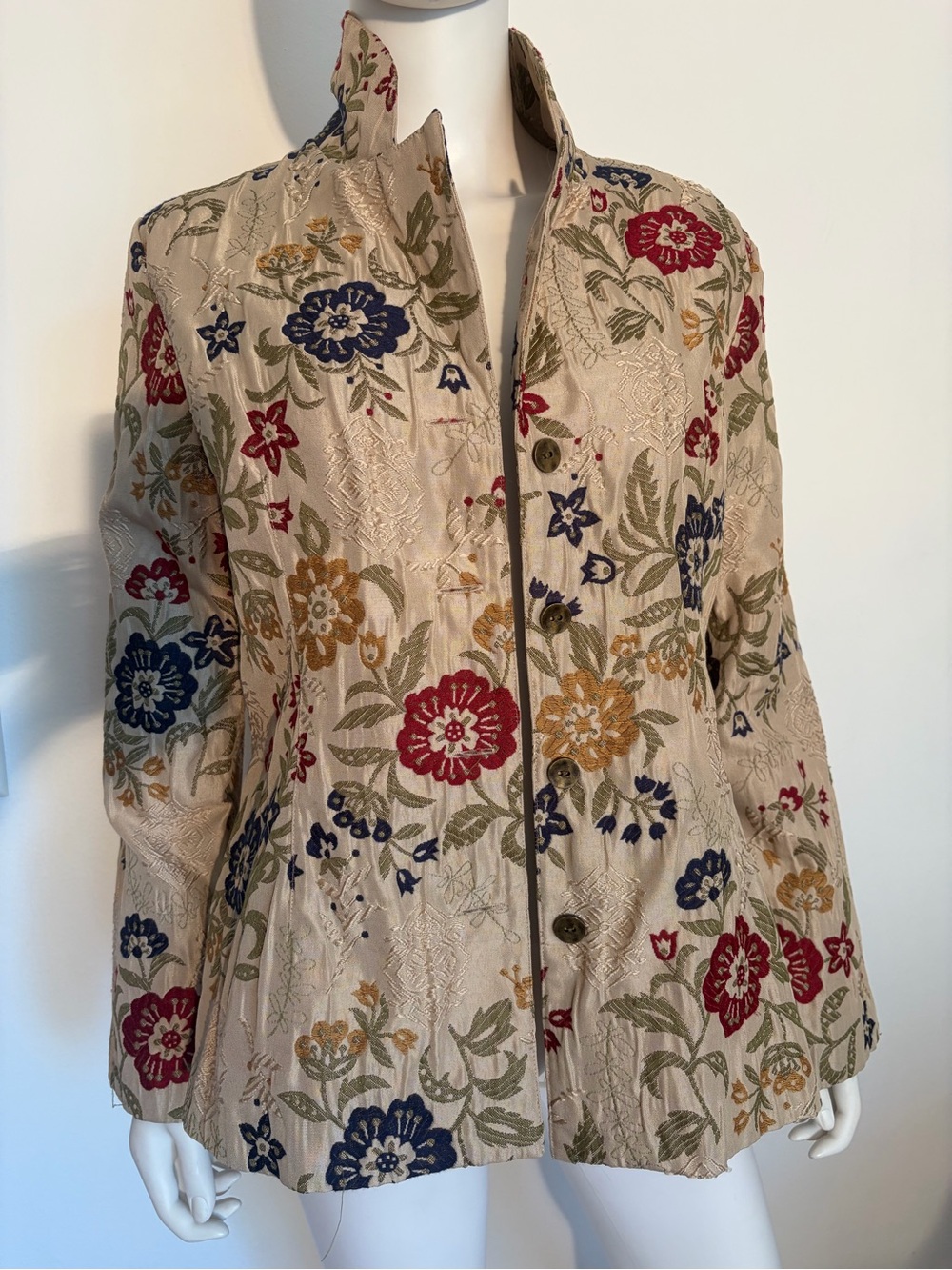 #883 Alfred Dunner Vintage Beige Embroidered Floral Stand-Collar Jacket - Picture 1 of 12